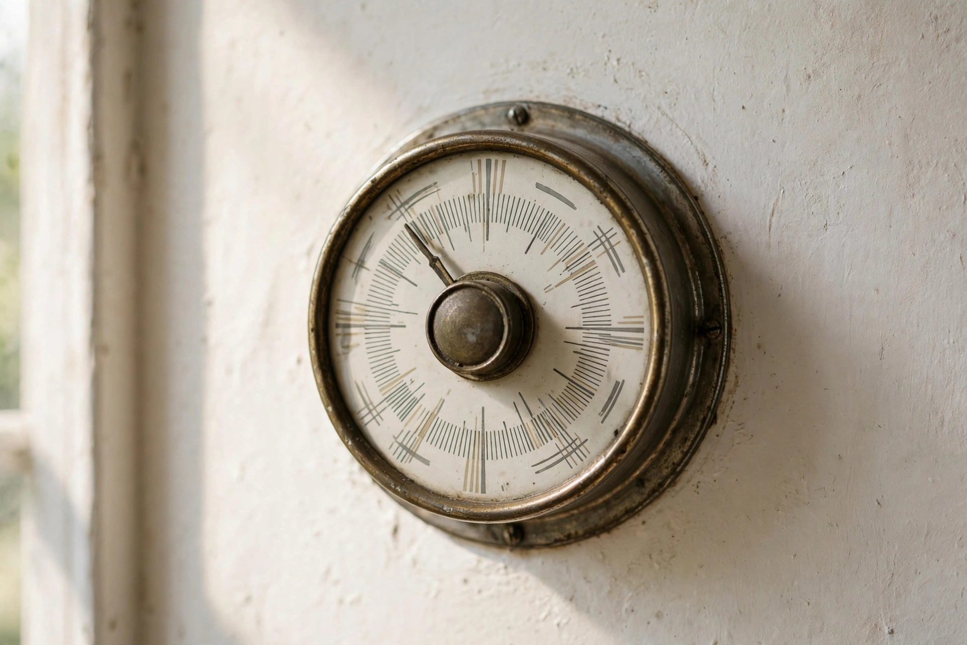 Vintage round dial thermostat on a wall