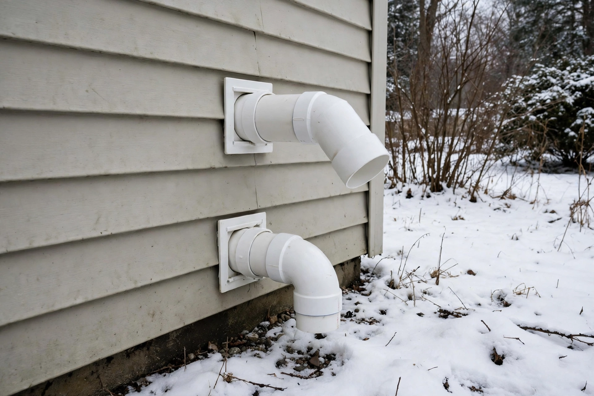 White PVC vent pipes on the side of a house